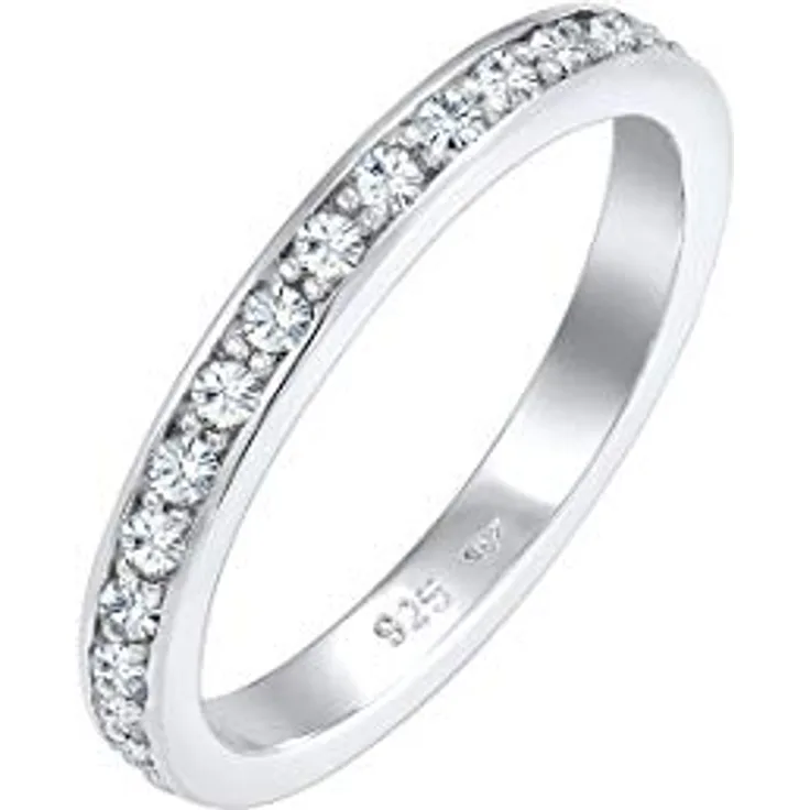 Elli Ring Damen Band Glamourös, 925 Sterling Silber mit Glaskristallen, handgefertigt