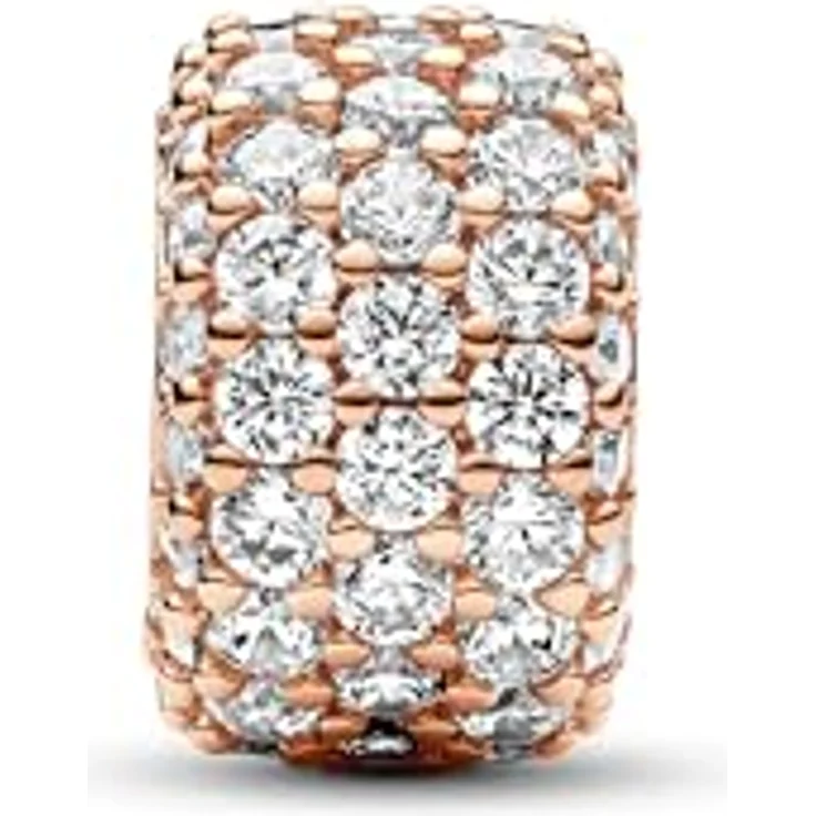 PANDORA Moments Funkelndes Dreireihiges Pavé-Charm, Sterling Silber mit rosévergoldeter Metalllegierung, 85 Zirkonia, kompatibel mit Moments Armbändern, 782820C01 – Bild 2