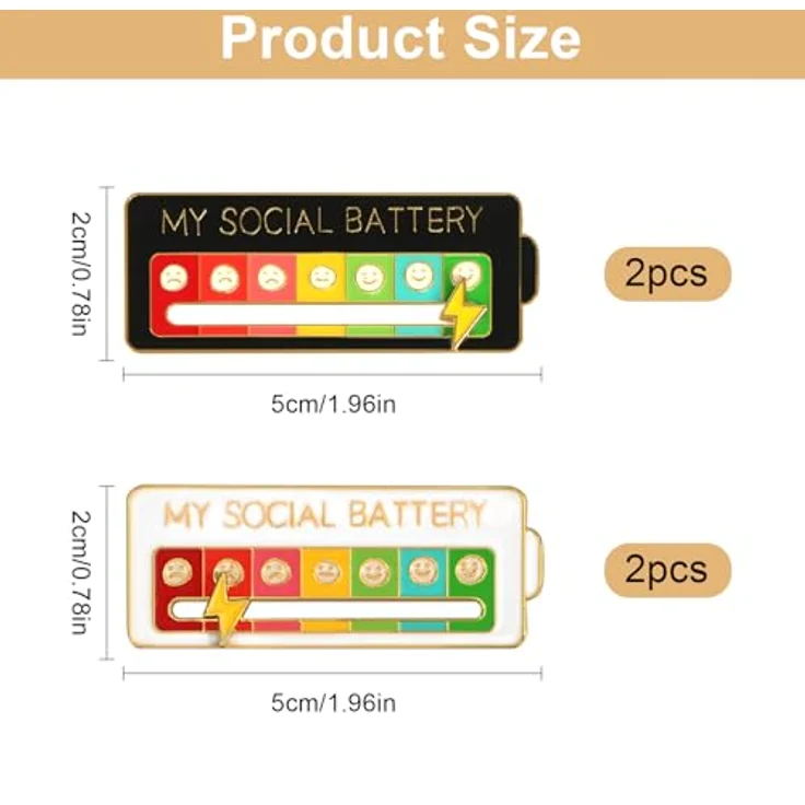 CAINCAY Social Battery Pin, 4 Stück Interaktive Stimmungsbroschen für Psychische Gesundheit, Weiß+Schwarz, 7 Ausdrücke zur Änderung der Stimmung – Bild 2