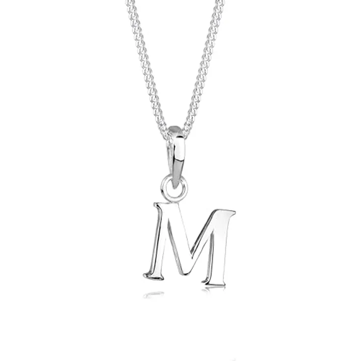 Elli Halskette Damen Buchstabe M, Anhänger in 925 Sterling Silber, anlaufgeschützt, handgefertigt
