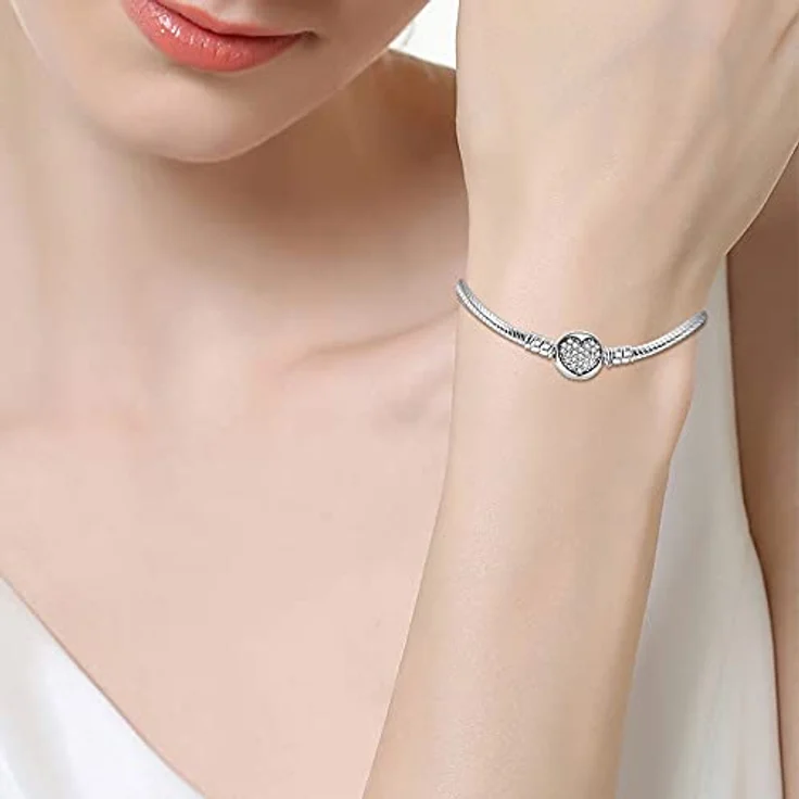 TINSLO Damen Armband 925 Sterling Silber, Herzverschluss Schlangen Gliederarmband, perfektes Geschenk für Frauen, Muttertag, Valentinstag, Weihnachten – Bild 3