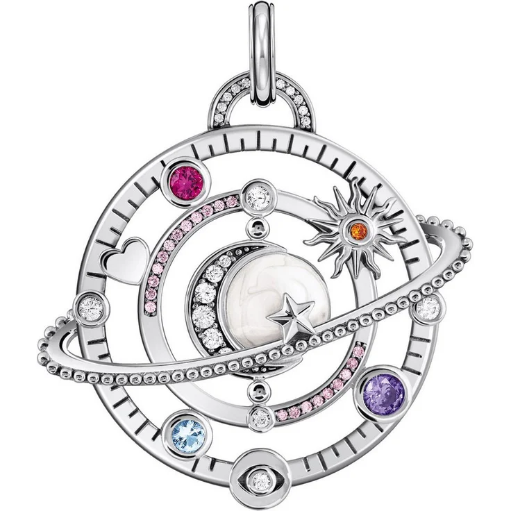 THOMAS SABO Kettenanhänger Planetenring, Silber 925 mit Glas-Keramik Stein, Zirkonia, Korund und Spinell (synth), multicolor