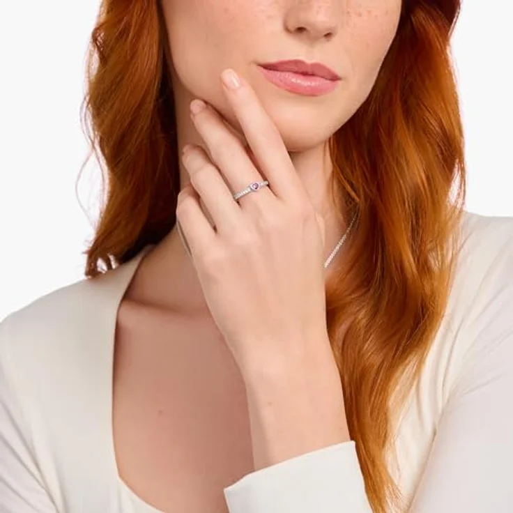 THOMAS SABO Fingerring, Solitärring aus Silber mit rotem herzförmigem Stein, Set – Bild 3