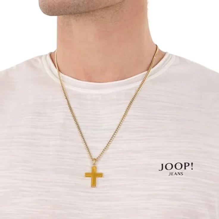 Joop! Herren-Halskette aus Edelstahl mit Kreuzanhänger, 60 cm, IP-Gold-veredelt, Silber, in Schmuck Geschenk Box – Bild 4