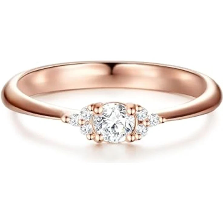 Trilani Damen-Ring Verlobungsring, rosévergoldet aus Sterling Silber mit Zirkonia in Brilliant-Schliff, Solitär-Ring für Hochzeit und Trauring – Bild 1