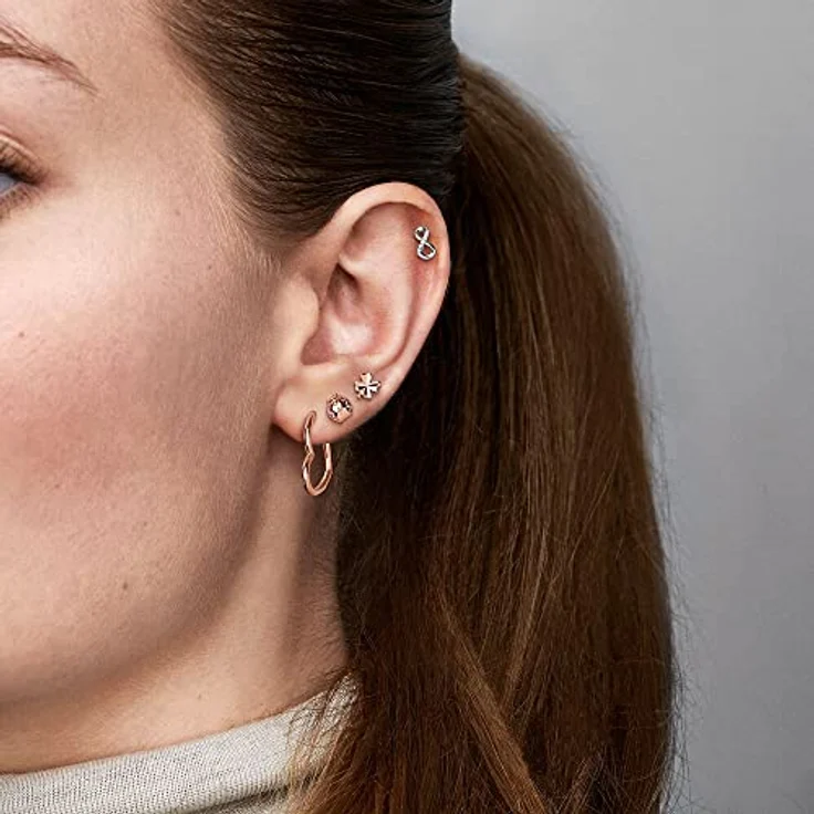 PANDORA ROSE Ohrringe "Asymmetrische Herzen der Liebe" in 14 Karat Rosévergoldung, minimalistisches Design für Damen – Bild 2
