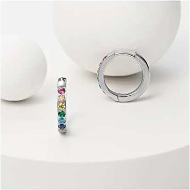FAVS Damen-Creolen aus Edelstahl mit 14 Zirkonia, Silber, One Size – Bild 3