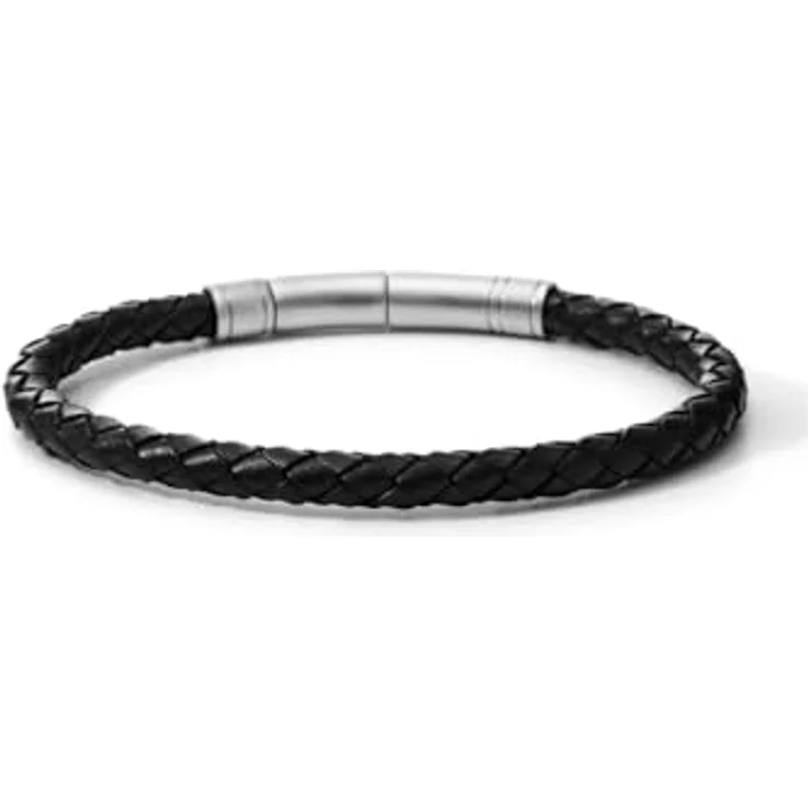 Fossil Herren Armband aus echtem Leder oder Edelstahl, verstellbarer Verschluss, schwarz und silber, Gesamtlänge 2022 cm – Bild 3