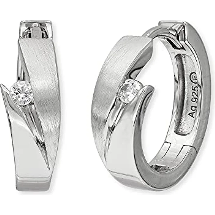 Engelsrufer Damen Creole Jana, Sterling Silber mit 2 Zirkonia Steinen, Clipverschluss, nickelfrei, 16mm