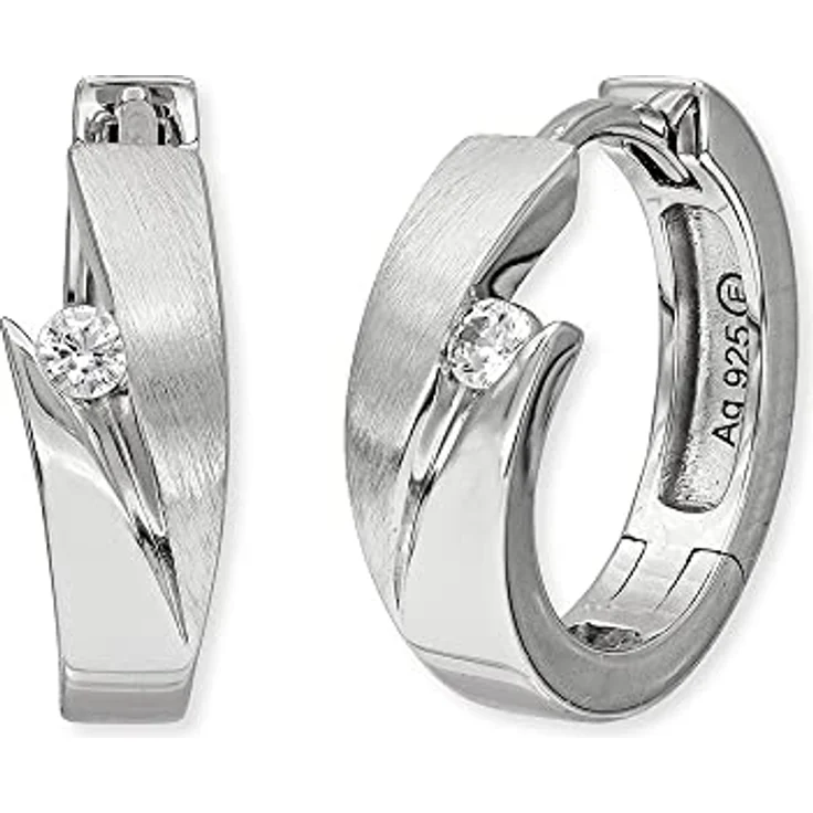 Engelsrufer Damen Creole Jana, Sterling Silber mit 2 Zirkonia Steinen, Clipverschluss, nickelfrei, 16mm