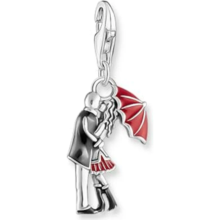 THOMAS SABO Charm-Einhänger küssendes Paar mit Regenschirm, handgemalt in Rot und Schwarz, "Soulmate" Gravur – Bild 1