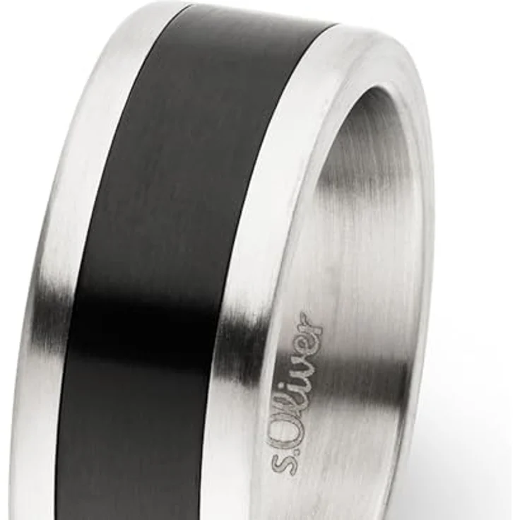 s.Oliver Herrenring – Edelstahl Ring in silber / schwarz – Mattiert, Klassisch und Zeitlos – Perfekte Geschenkidee, Größe 64 – Bild 2