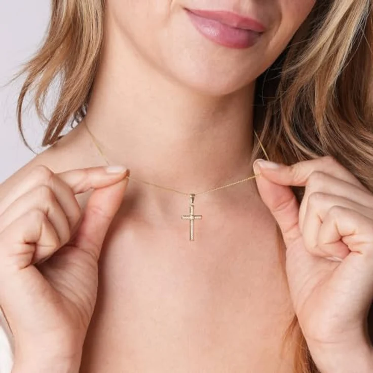 trendor Kreuzanhänger 21834, Anhänger Kreuz Gold 333/8K mit Zirkonia, 21 mm, geliefert mit Mikrofaser-Pflegetuch – Bild 3