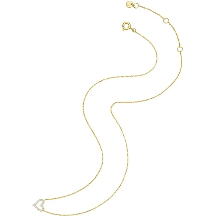 GLANZSTÜCKE MÜNCHEN Damen Kette Herz-Anhänger, 925 Sterling Silber gelbvergoldet, 18 Karat Zirkonia, 38,5 cm mit Verlängerung – Bild 2