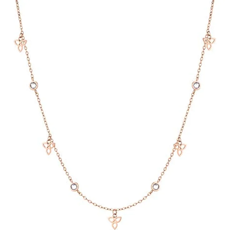 Tamaris Damen Halskette TJ-0003-N-45, Roségold Edelstahl mit Blütenanhängern und Zirkoniasteinen, 45 cm verlängerbar
