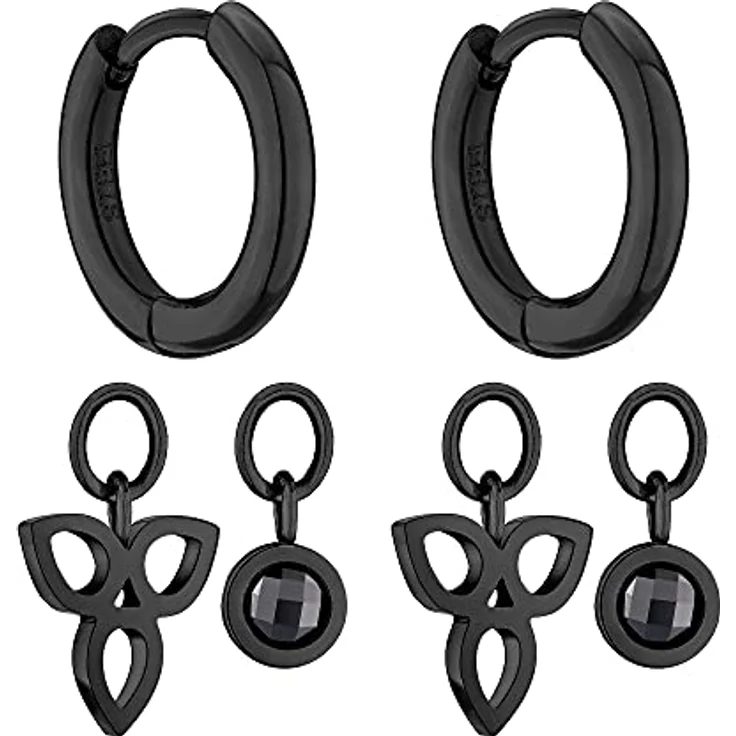 Tamaris Creolen TJ-0123-E-15, Mini Creolen aus Edelstahl IP Black mit Blütenanhänger und Zirkoniastein – Bild 3