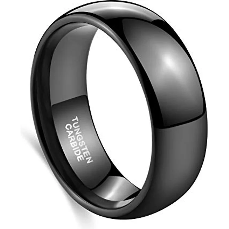 Zakk Wolfram Ringe, schmaler schwarzer Ring für Damen und Herren, poliert, 8mm (Größe 69) – Bild 2