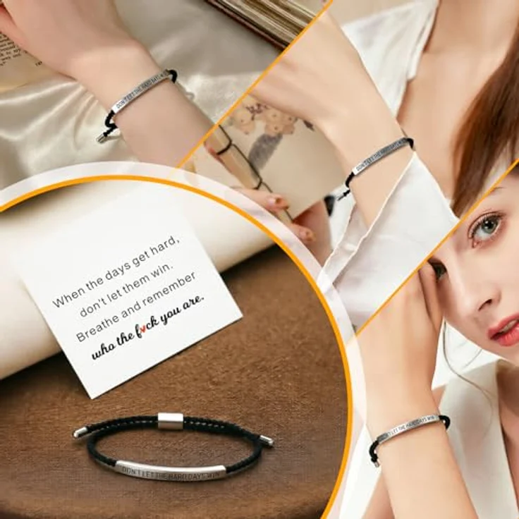 Dathjree Geflochtenes Armband mit Gravur "DON'T LET THE HARD DAYS WIN", verstellbar aus Titanstahl, Herren-Schmuck – Bild 4