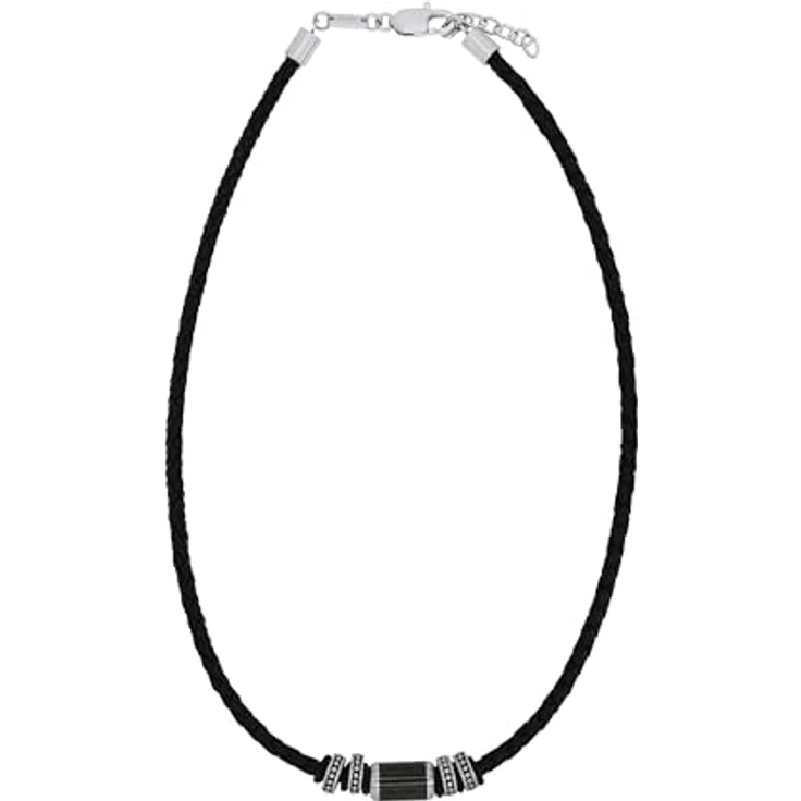 s.Oliver Halsband Edelstahl Carbon/Leder Herren Halsschmuck, 47+3 cm, Schwarz, mit Karabinerverschluss, Geschenkbox, 2026107 – Bild 4