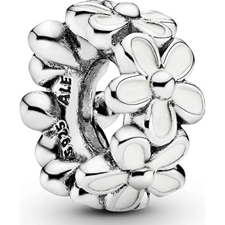 PANDORA Zwischenelement Liebliche Gänseblümchen, Charm aus 925er Sterling Silber mit emaillierten Gänseblümchen, 11 x 5,5 mm