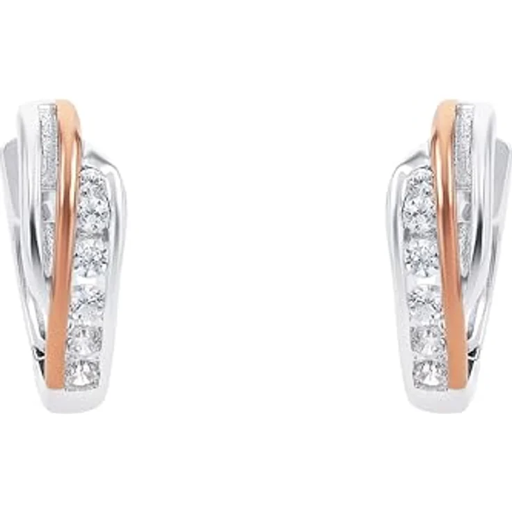 Amor Creolen 925 Sterling Silber Damen Ohrschmuck, Bicolor mit Zirkonia, 1,2 cm, in Schmuck Geschenk Box, 2026218 – Bild 2