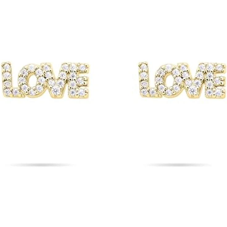 Tamaris Damen Ohrringe TJ-0705-E-09, 925 Silber IP Gold mit "LOVE" Schrift und Zirkoniasteinen, 1 cm, Steckverschluss – Bild 1