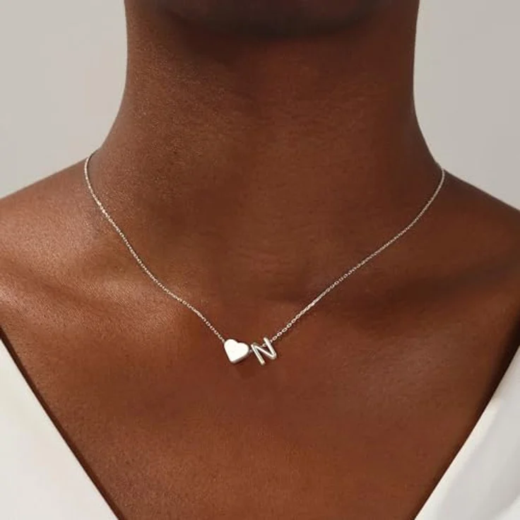 TINGN Silber Kette mit Buchstaben N und Herzanhänger, 40 cm lang mit 6 cm Verlängerung für Teenager Mädchen, perfektes Geburtstagsgeschenk für 11-17-jährige – Bild 2
