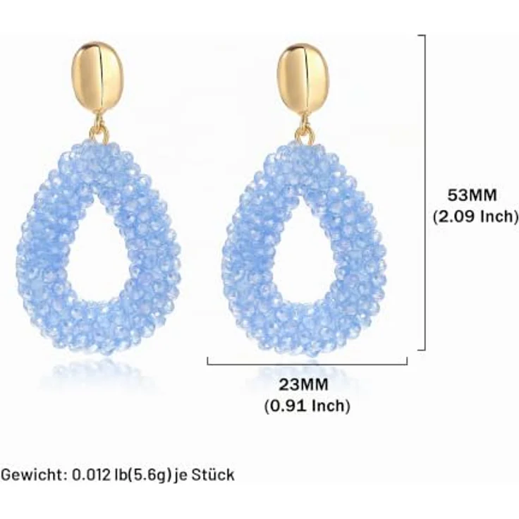 BREPINE Blau Boho Ohrringe, hängend mit tropfenförmigen Reisperlen, leicht und elegant, 2,09 Zoll, modischer Schmuck für Damen – Bild 4