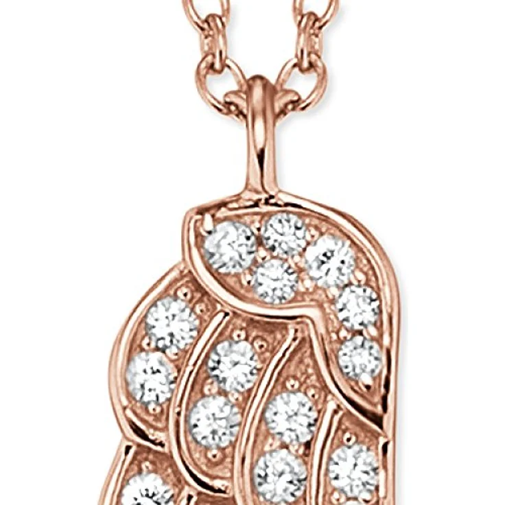 Engelsrufer Flügel Kette mit Anhänger für Damen, Rosévergoldet, 925er Sterlingsilber, 28 weiße Zirkonia, Länge 40 cm + 4 cm – Bild 2