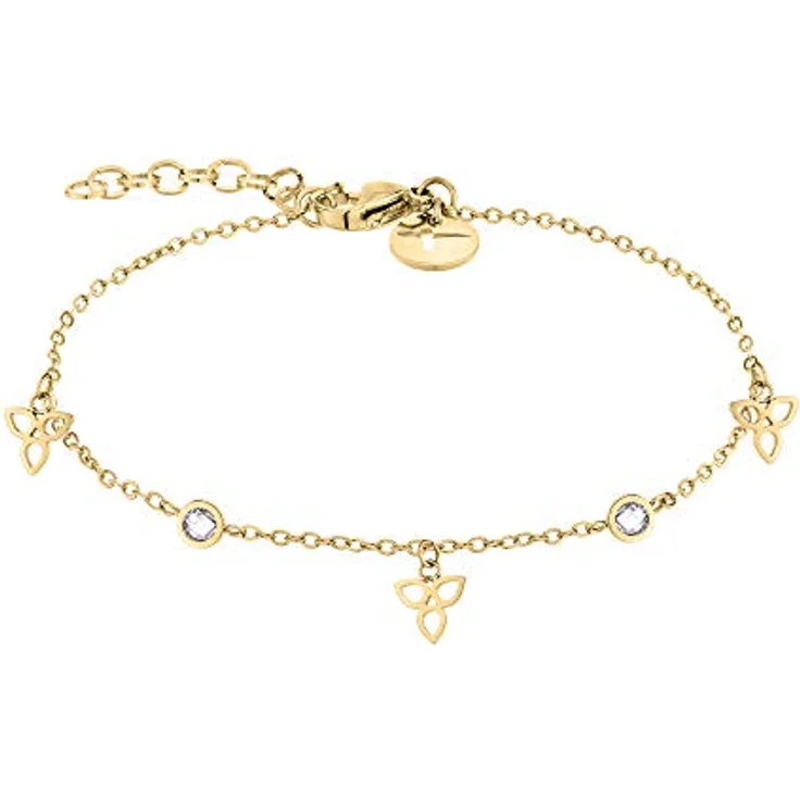 Tamaris Damen Armband TJ-0008-B-21, Gold aus Edelstahl mit Blütenanhängern und Zirkoniasteinen, 21 cm verlängerbar – Bild 1