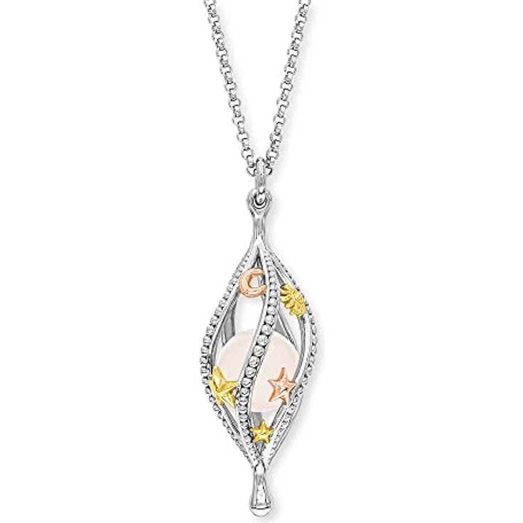 Engelsrufer Damen Halskette, Universe Anhänger mit Rosenquarz Kugel und Sonne Mond Sterne Symbolen, Sterling Silber, verstellbar auf 50/55/60 cm mit Karabinerverschluss
