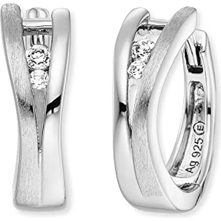 Engelsrufer Keep it so simple Damen Creole Xena, Sterling Silber mit 4 weißen Zirkonia Steinen, Clipverschluss, nickelfrei, Größe: 16mm