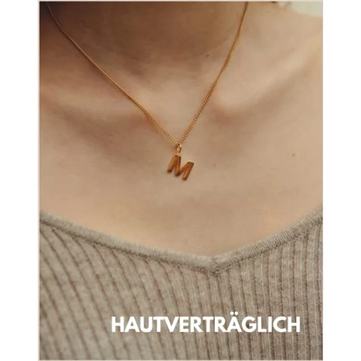 GD GOOD.designs Halskette mit Buchstaben Anhänger E (Edda, Eike, Eileen, Elena, Elina, Elisa, Elise, Ella, Emilia, Emily, Emma, Erika, Eva, Evelyn, Edwin, Egon), 42 cm, 18K vergoldet, wasserfest, individuell verstellbar - Valentinstag-Geschenk für Sie und Ihn – Bild 2