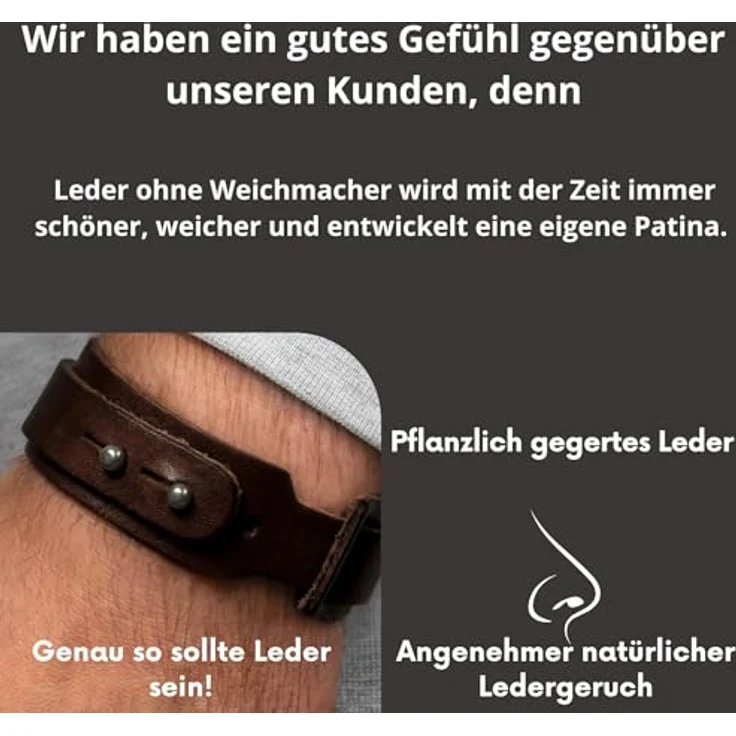 Simaru Lederarmband für Damen & Herren, 25mm breit, pflanzlich gegerbtes Echtleder, robuste Schraubniete, allergikerfreundlich – Bild 5