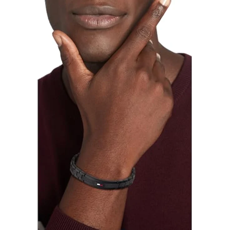 Tommy Hilfiger Jewelry Gliederarmband für Herren, Edelstahl - Schwarz oder Silber, Faltverschluss mit Flaggenlogo – Bild 3