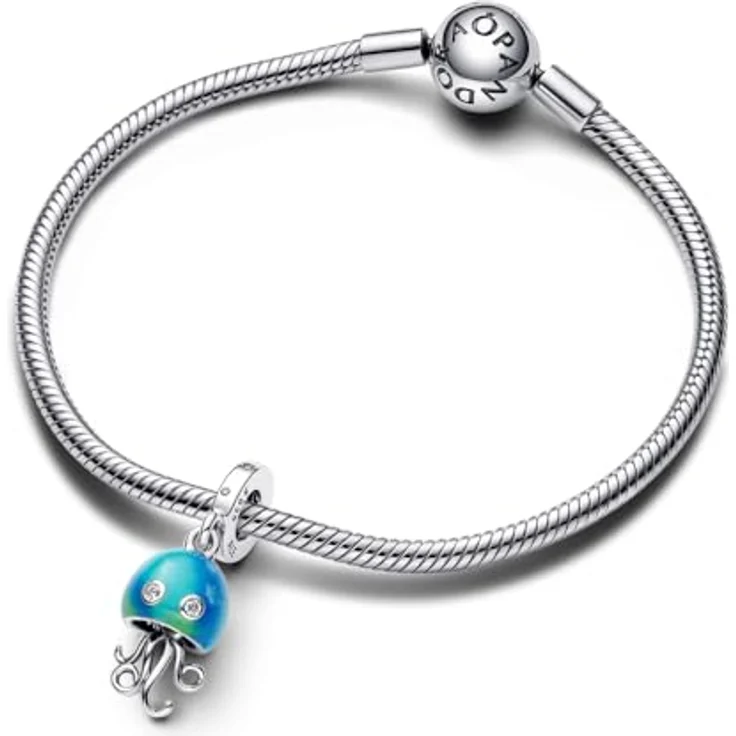 PANDORA farbwechselnde Qualle Charm-Anhänger aus Sterling Silber mit Zirkonia, bewegliche Tentakel, kompatibel mit Moments Armbändern, 792704C01 – Bild 3