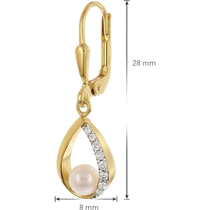 trendor Damen-Ohrringe 925 Silber Vergoldet, Ohrhänger mit Zirkonias und Süßwasser-Perlen, 28 mm, elegantes Accessoire, Geschenkidee 68837 – Bild 5