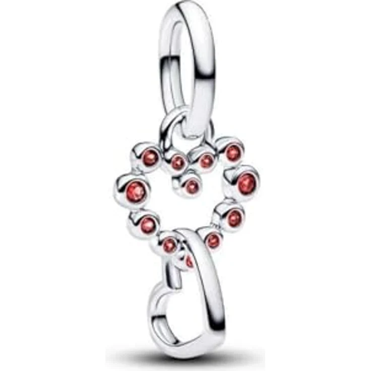 PANDORA Charm-Anhänger Verbundene Herzen aus Silber mit Kristall, Motiv Liebe, 794435C01