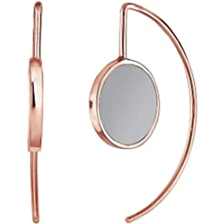 Elli Ohrringe Damen Creolen Hänger Geo, graue Emaille in 925 Sterling Silber rosé vergoldet, handgefertigt – Bild 2