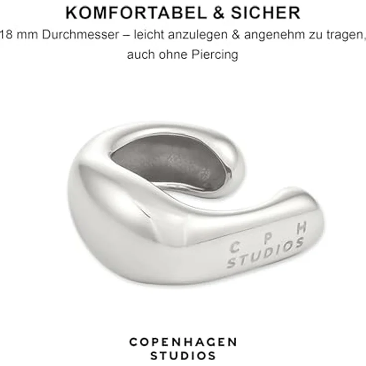 COPENHAGEN STUDIOS Organics Ear Cuff, silber, Damen-Ohrschmuck aus poliertem Edelstahl, organisches Design, wasserfest & hautfreundlich – Bild 2