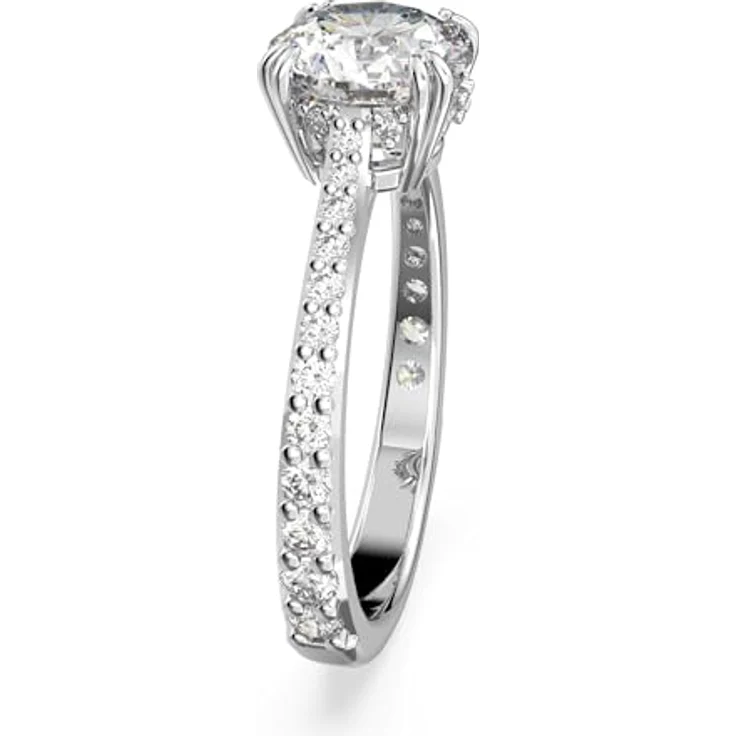 Swarovski Stilla Cocktailring, Rhodinierter Damenring mit Princess-Schliff und Pavé, Strahlende Swarovski Kristalle – Bild 3