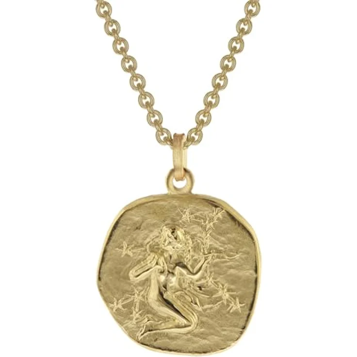 trendor Jungfrau Sternzeichen Herrenkette Gold auf Silber, Ø 20 mm, vergoldete Rundanker-Kette 50 cm, hochwertiger Halsschmuck aus Silber 925, Geschenkidee für Herren – Bild 1