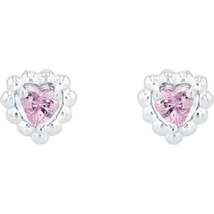 Amor Ohrstecker 925 Sterling Silber, Kinder Ohrschmuck mit Zirkonia, Herzmotiv, 0,6 cm, Rosa, in Geschenkbox, 2021294 – Bild 4