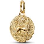 Pandora Charm-Einhänger 763974C01, Löwe aus 14k-vergoldeter Metallmischung mit Zirkonia-Akzent, kraftvolles und elegantes Design