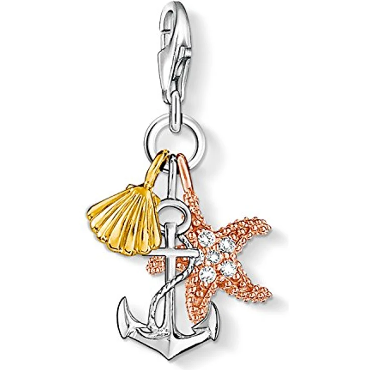 Thomas Sabo Charm-Anhänger 925 Sterling Silber Muschel Anker Seestern mit Karabinerhaken für Bettelarmbänder und Ketten