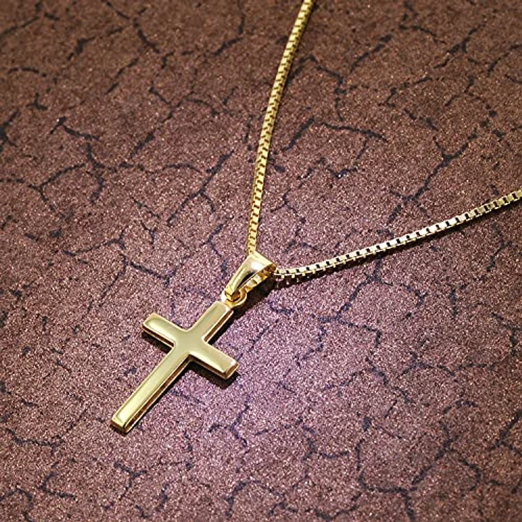 trendor Damen Kreuz-Anhänger 333 / 8K Gold mit vergoldeter Silberkette, 42 cm, inkl. Schmuck-Box – Bild 3