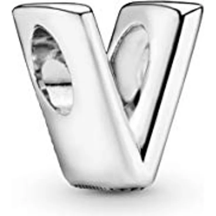 PANDORA Moments Buchstabe V, wendbares Alphabet-Charm aus Sterling-Silber mit geprägten Herzen und Perlen, kompatibel mit Armbändern Moments Kollektion