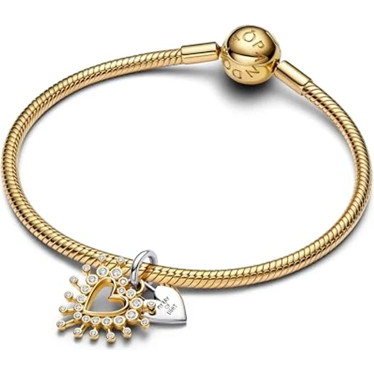 PANDORA Moments Strahlendes Herz Doppelter Charm-Anhänger, Sterling-Silber mit 14K vergoldeter Metalllegierung und Zirkonia, kompatibel mit ME und Moments, 764141C01 – Bild 3