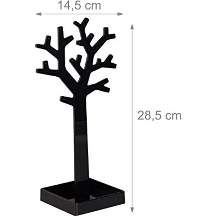 Relaxdays Schmuckständer Baum, 2er Set, mit integrierter Schmuckablage und Kettenhalter, schwarz-weiß, HBT: 28,5 x 14,5 x 9,5 cm – Bild 4
