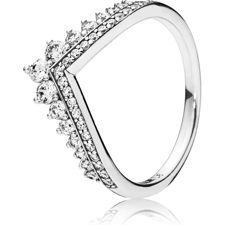 Pandora Damenring Princess Wish 197736CZ, funkelnder Ring aus 925/- Sterlingsilber mit weißen Zirkonias, Diadem-Design, Größe 54/17,2